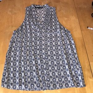 Navy & Blue Print Sleeveless Tunic Top Size XL